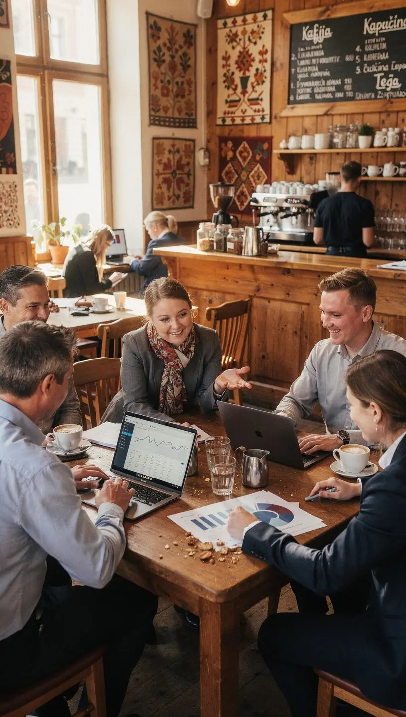 Uzņēmuma vadītājs pārskata automatizācijas stratēģiju ar speciālistu.